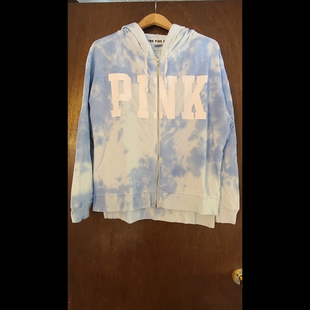 Victoria's Secret PINK blue tie dye full zip hoodie
